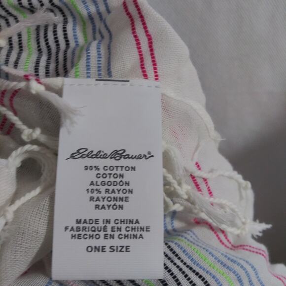 Eddie Bauer White Scarf with Striped Fringe Cotton Spring Layer Size OS - Picture 6 of 7